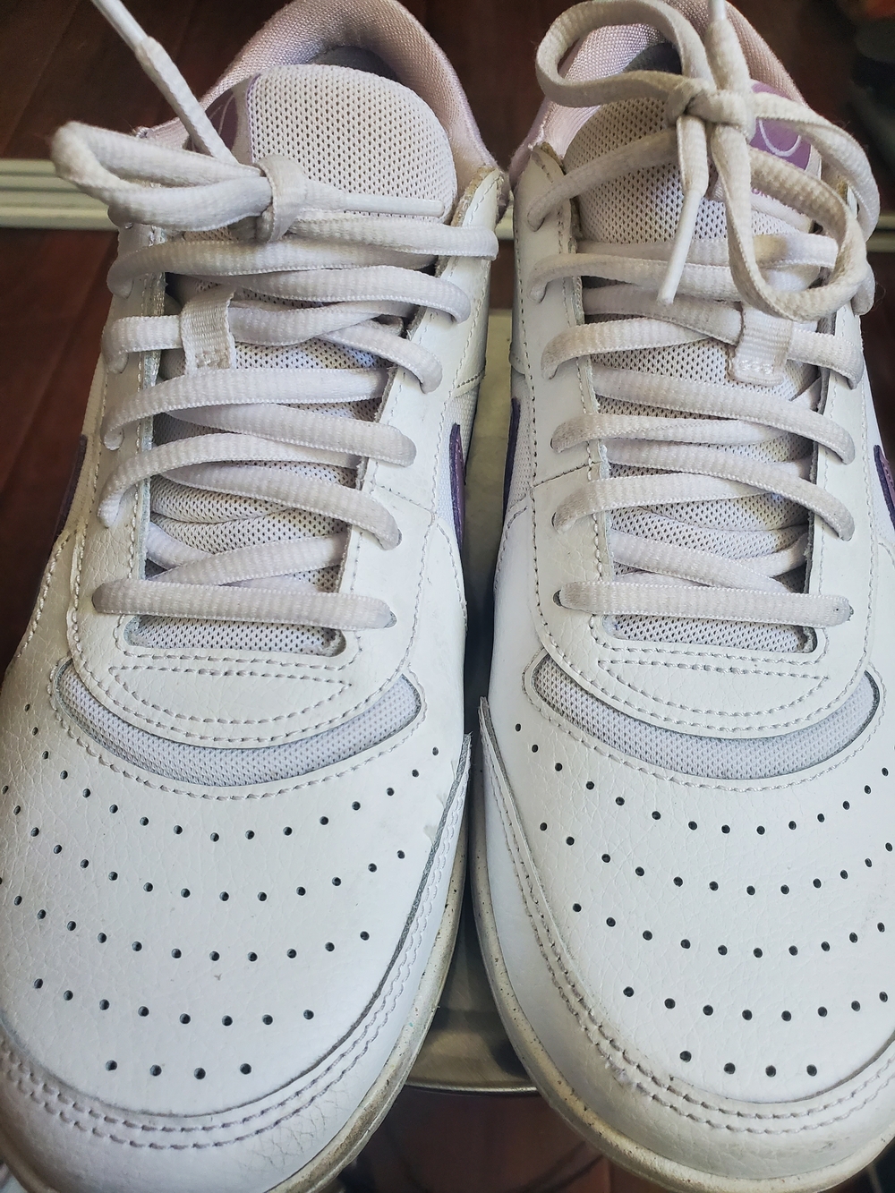 Nike White Sneakers with Light Purple Swoosh